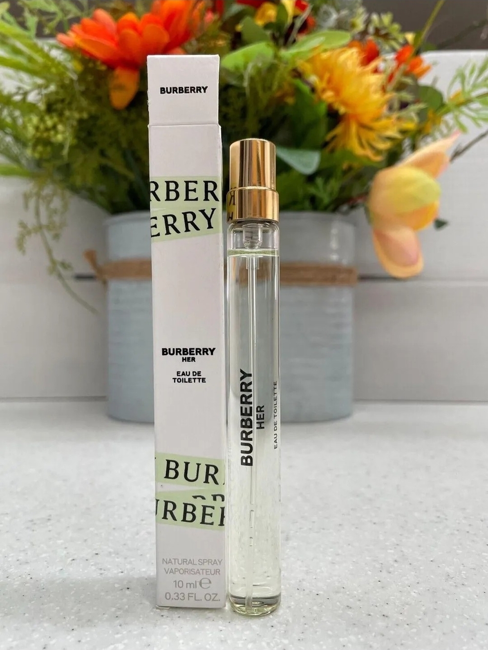 Burberry Her Eau de Toilette Travel Spray in Clear Glass with Gold Cap